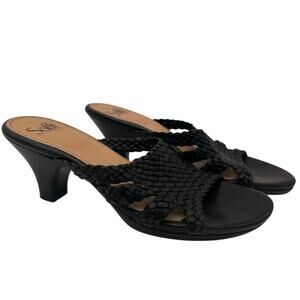 Sofft Black Basket Weave Slip On Heels Size 7.5